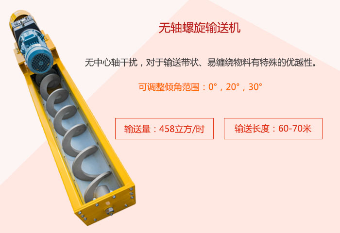 采用無(wú)軸設(shè)計(jì)，適合輸送粘性強(qiáng)、易堵塞的物料